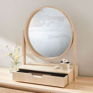 กระจกตั้งโต๊ะพร้อมลิ้นชักและที่วางของ