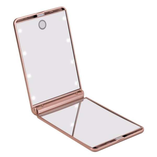 กระจกคุณเจมส์ บอนด์ – กระจกพับได้สีโรสโกลด์ มีไฟ LED 2 ด้าน