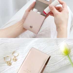 กระจกพกพาพร้อมขาตั้งสีชมพูพาสเทล