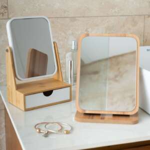 กระจกตั้งโต๊ะกรอบไม้ มีลิ้นชักเก็บของ ชุดเซ็ท  2/ชิ้น