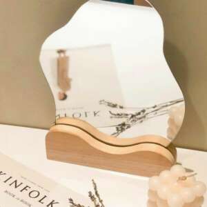 กระจกตั้งโต๊ะทรงหยักฐานไม้ น่ารัก มินิมอล