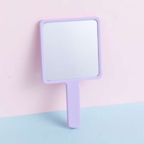 กระจกแต่งหน้า ด้ามจับ ถือสะดวก สีม่วงด้าน พาสเทล กระจก